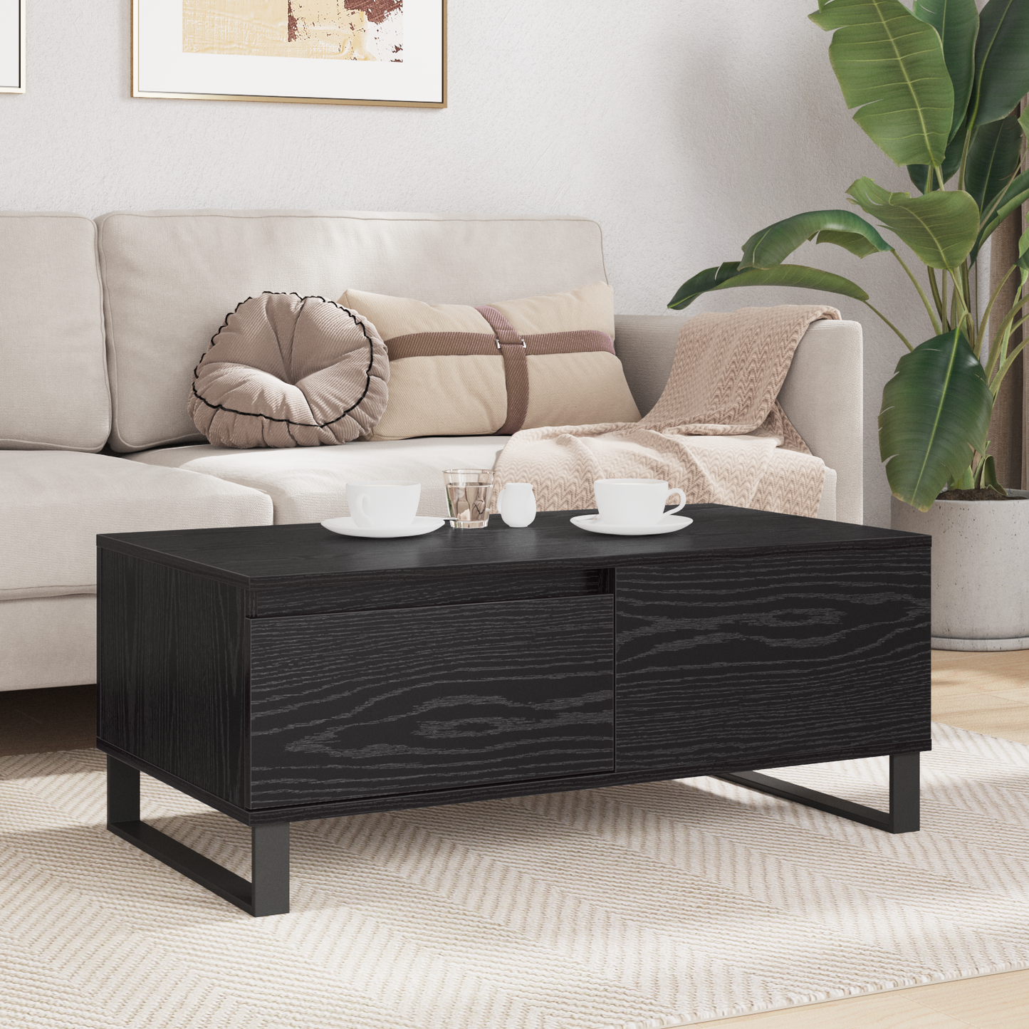 Coffee Table Black Oak 90 x 50 x 36.5 cm Engineered Wood