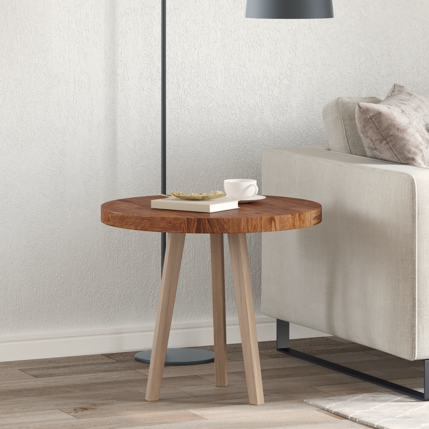 Table Top Light Brown Ø 60 x 4 cm Solid Oak Wood