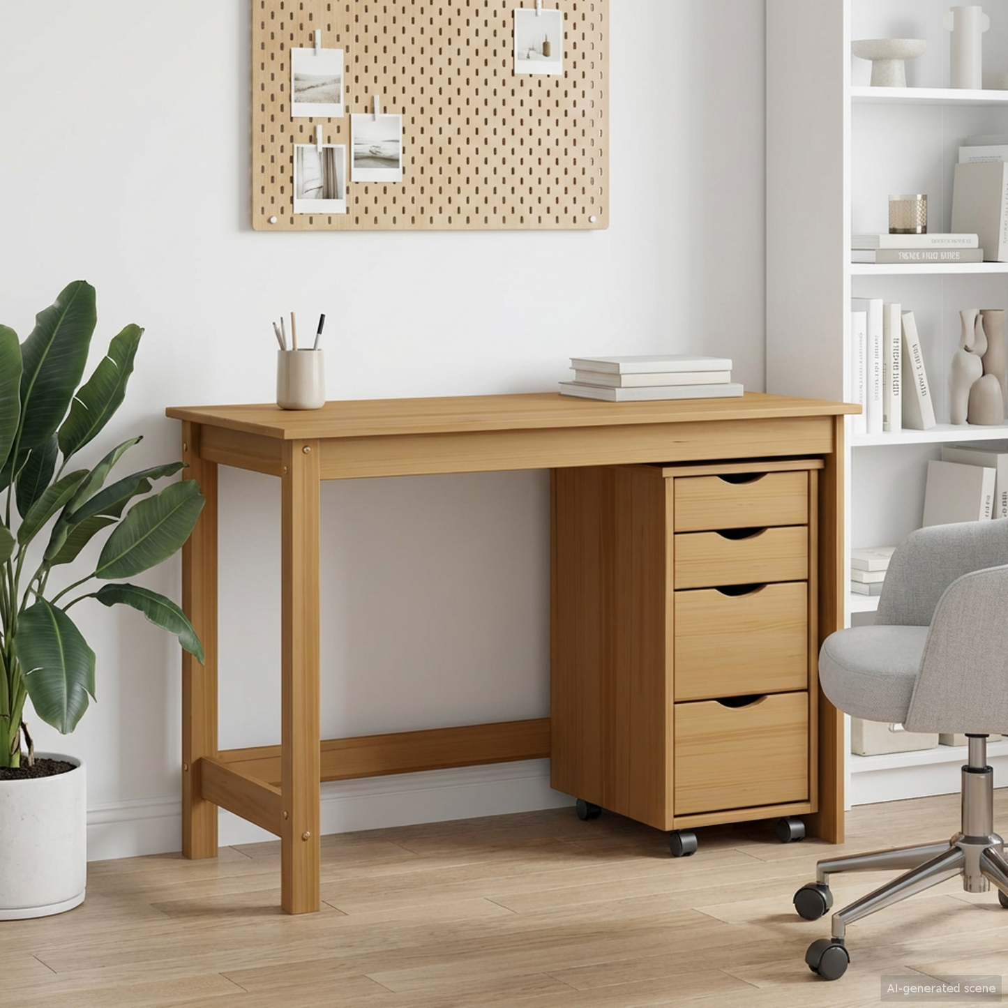 Desk and Rolling Cabinet Set MOSS 2 pcs Honey Brown