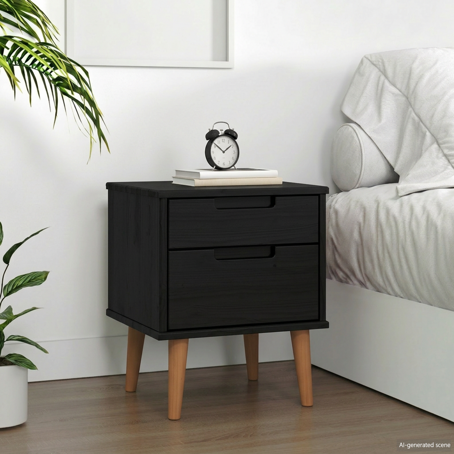 Bedside Cabinet MOLDE Black 40 x 35 x 48 cm Solid Pine Wood