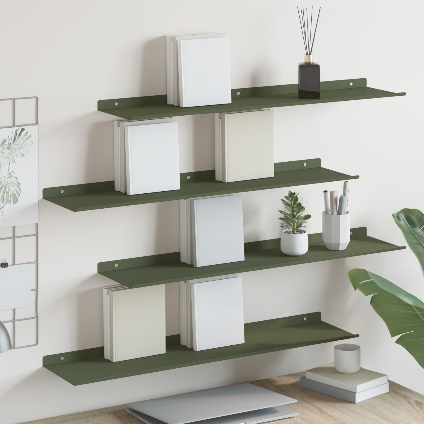 Floating Shelf 4 pcs Olive Green 80 x 18 x 2.5 cm Steel