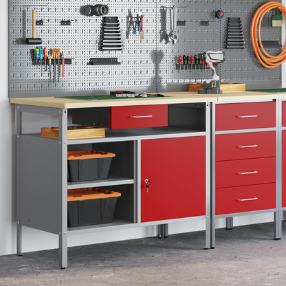 Work Bench with Drawer with Shelf Red and Grey 100 x 55 x 85 cm