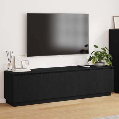 TV Cabinet with LED Black Oak 180 x 38 x 49 cm Engineered Wood