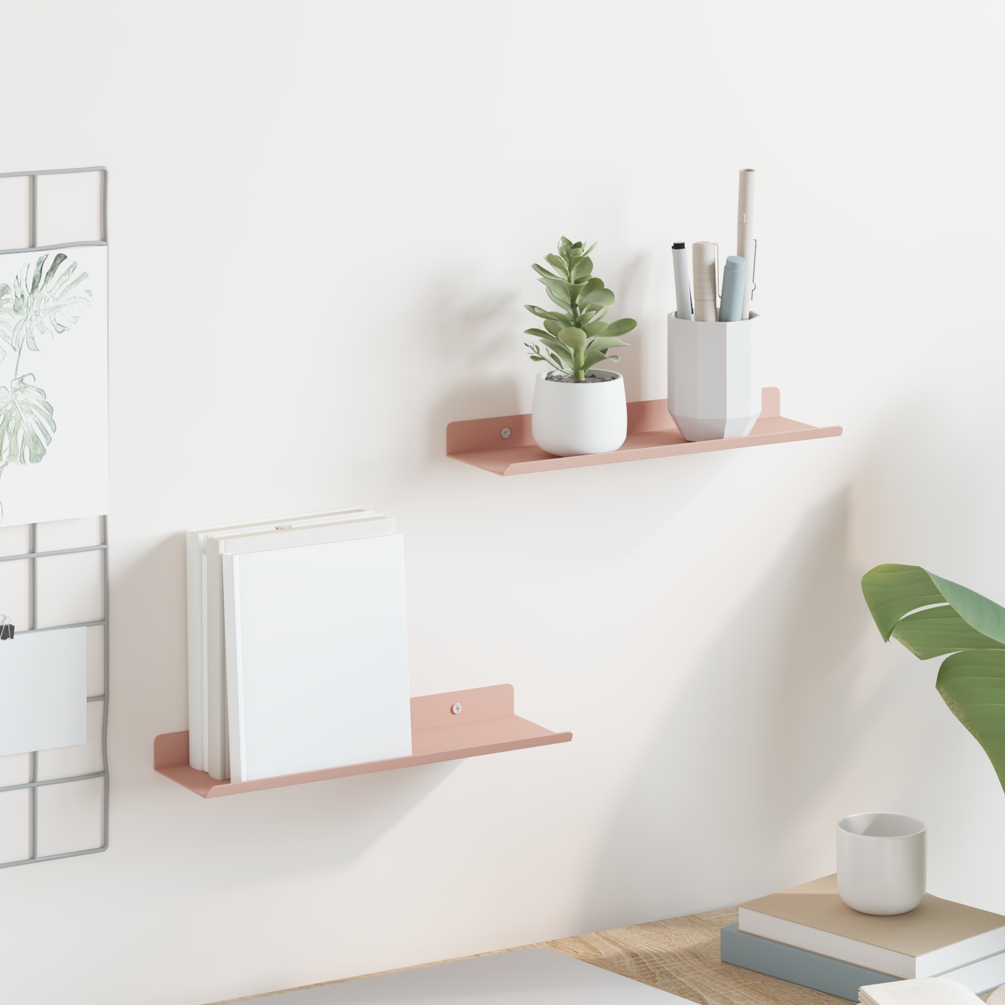 Floating Shelf Wall-mounted 2 pcs Pink 30 x 9 x 2.5 cm Steel