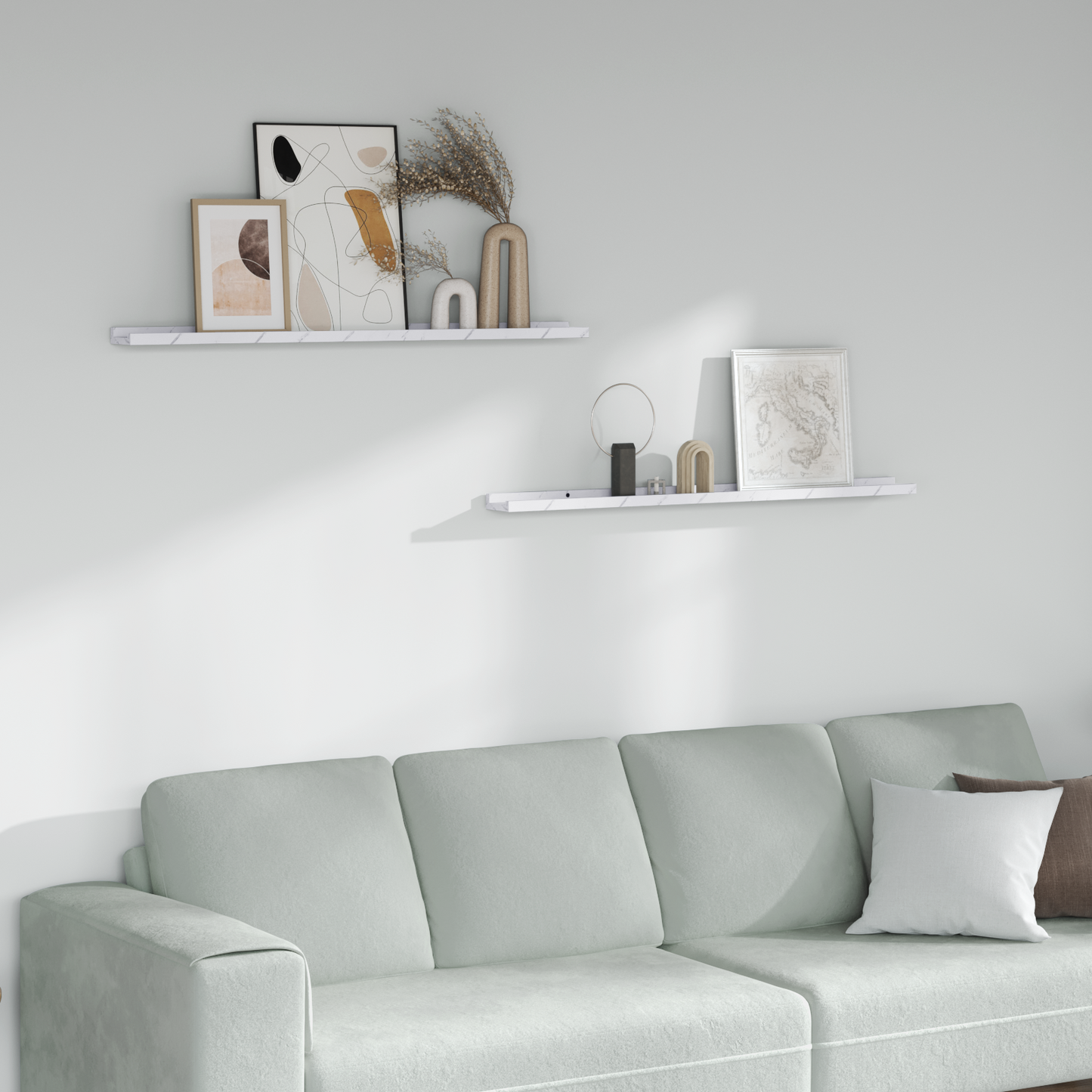 Wall Shelf 2 pcs White Marble 100 x 9 x 3 cm Engineered Wood