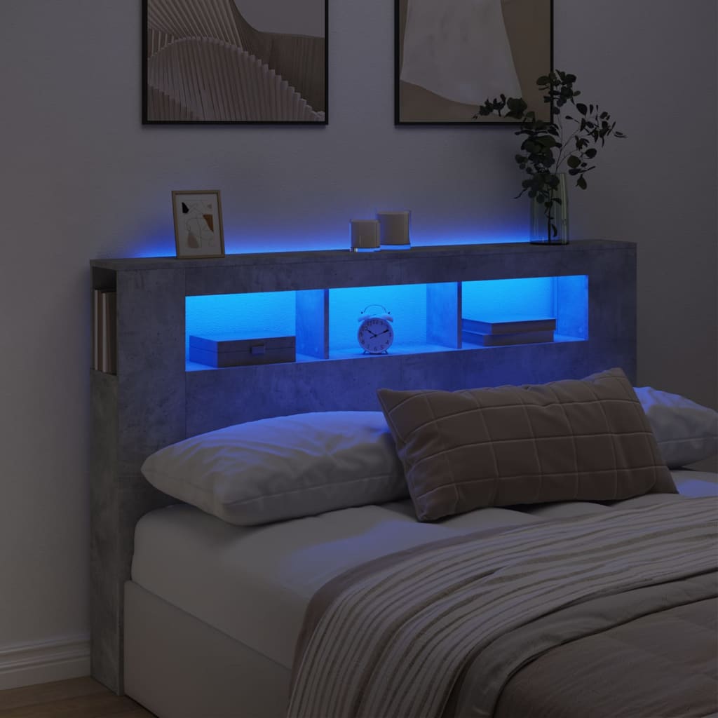 LED Headboard Concrete Grey 160x18.5x103.5 cm Engineered Wood