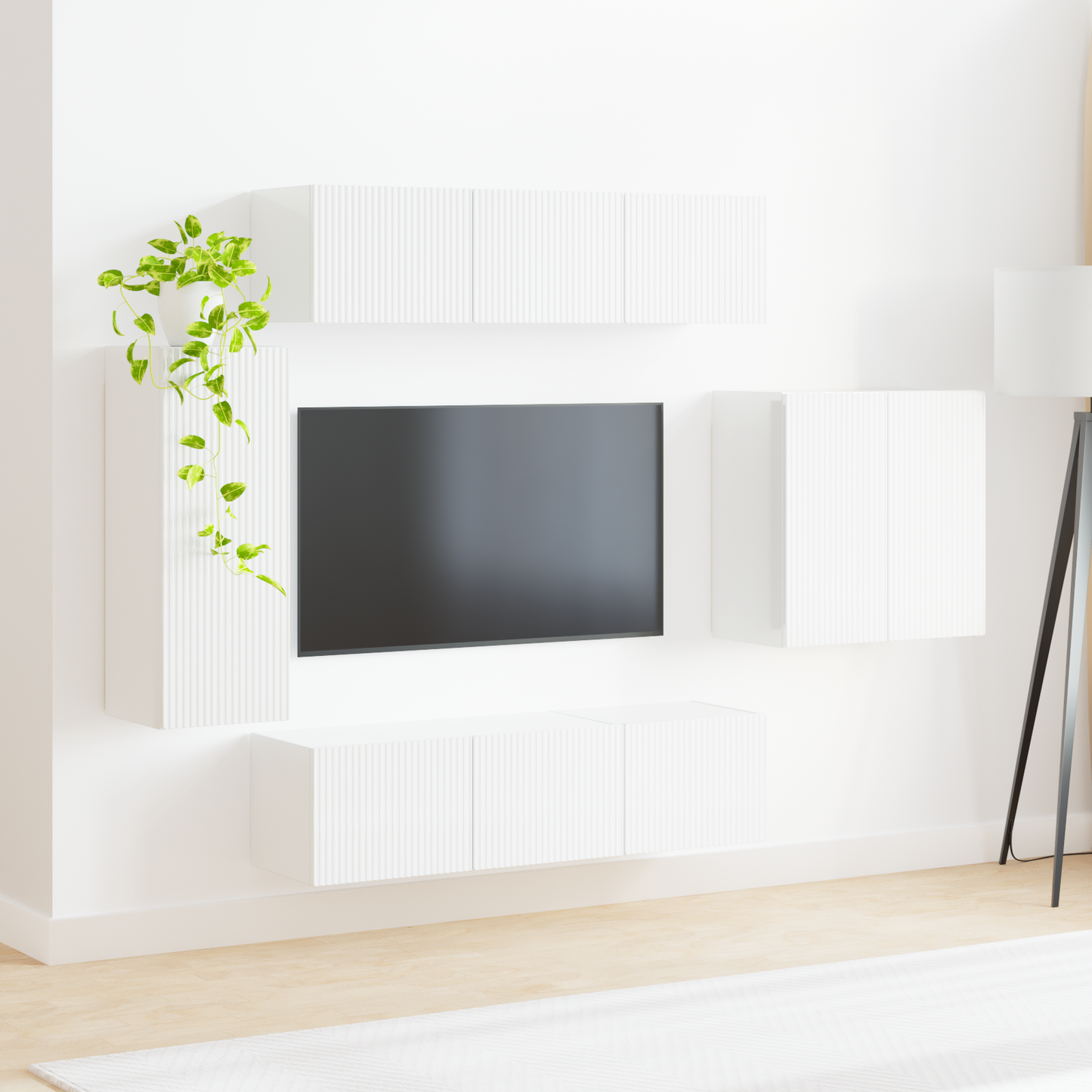 TV Wall Cabinet Set Wall-mounted 6 pcs White