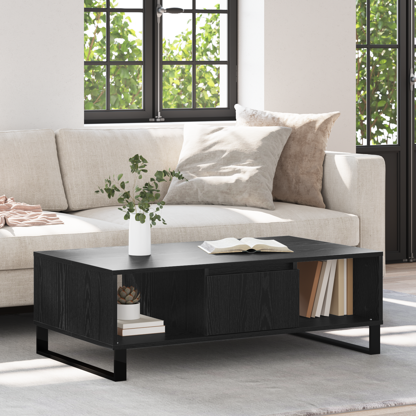 Coffee Table Black Oak 104 x 60 x 35 cm Engineered Wood