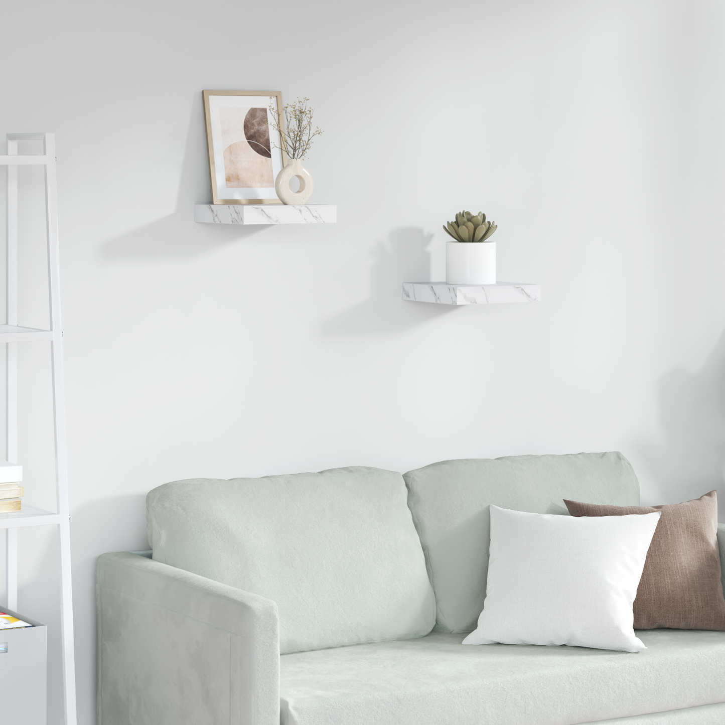 Wall Shelf 2 pcs White Marble 23 x 23.5 x 4 cm Engineered Wood