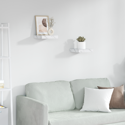 Wall Shelf 2 pcs White Marble 23 x 23.5 x 4 cm Engineered Wood