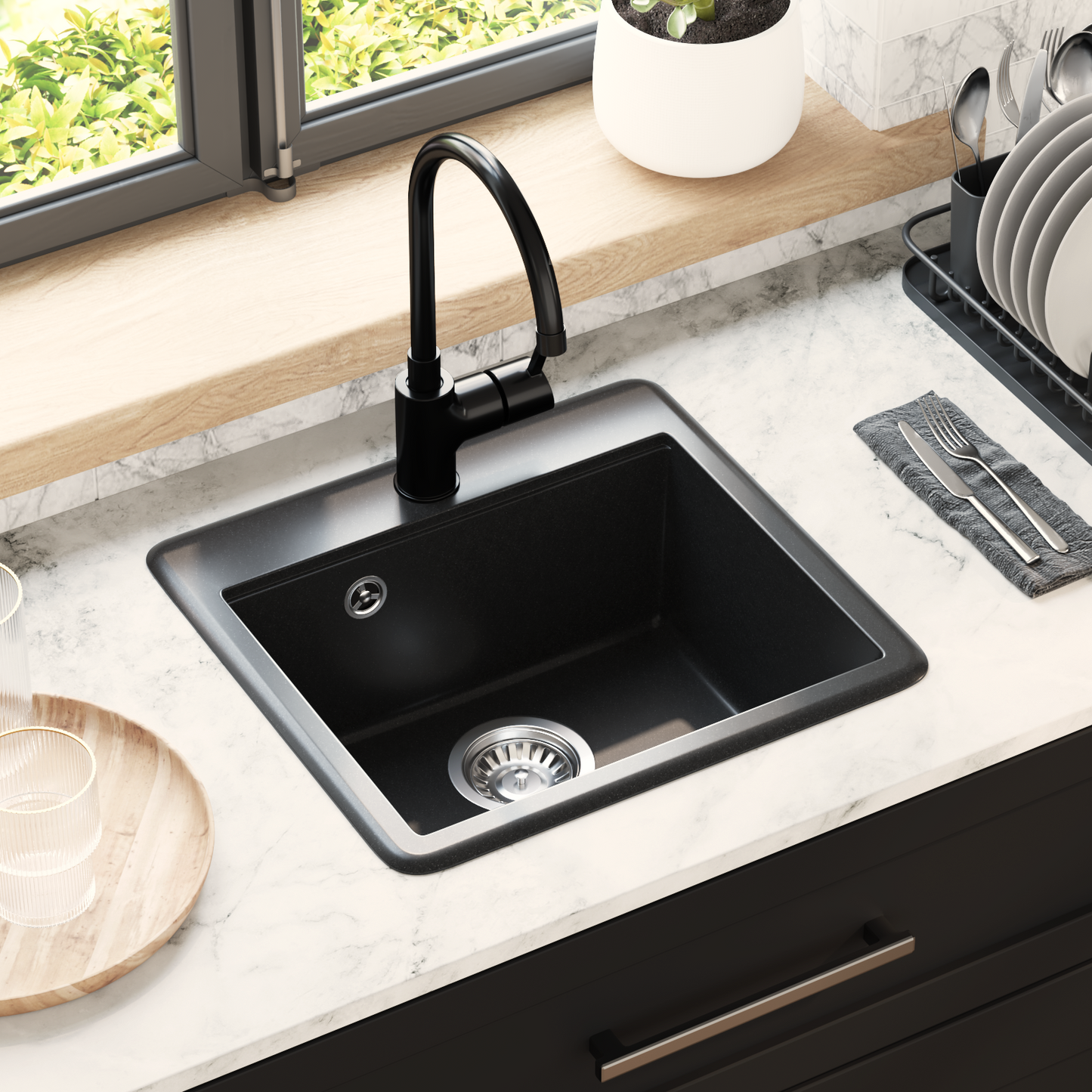 Sink Black 470 x 440 mm Granite