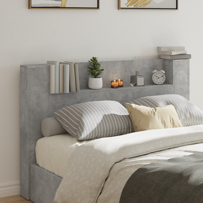 Storage Headboard with LED Concrete Grey Engineered Wood