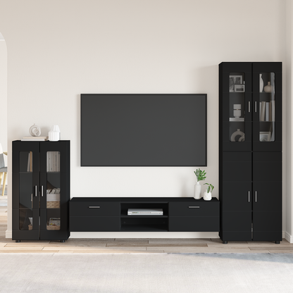 TV Cabinet Set with Drawer FLORIN 3 pcs Black Engineered Wood
