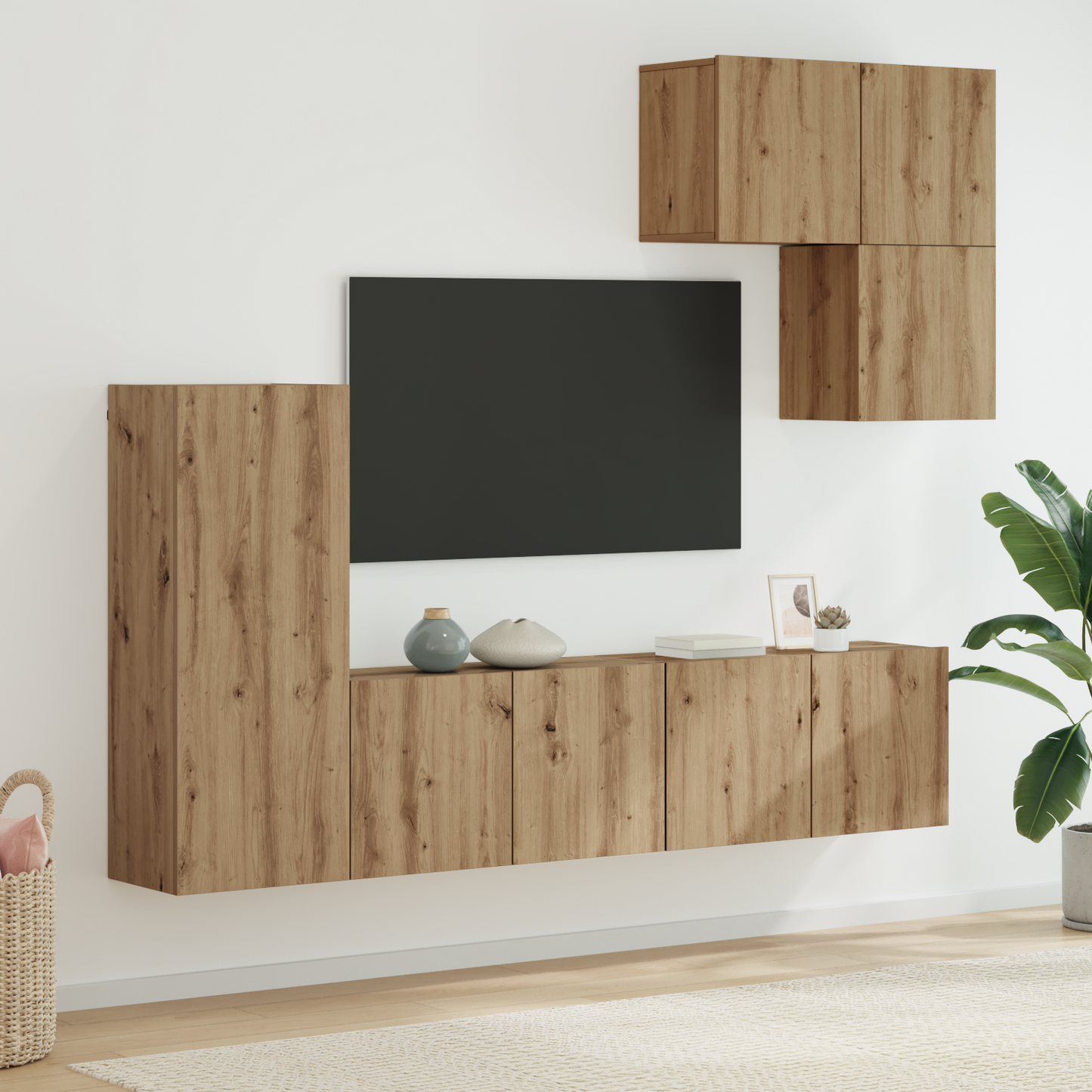 TV Wall Unit Wall-mounted 5 pcs Artisan Oak Engineered Wood