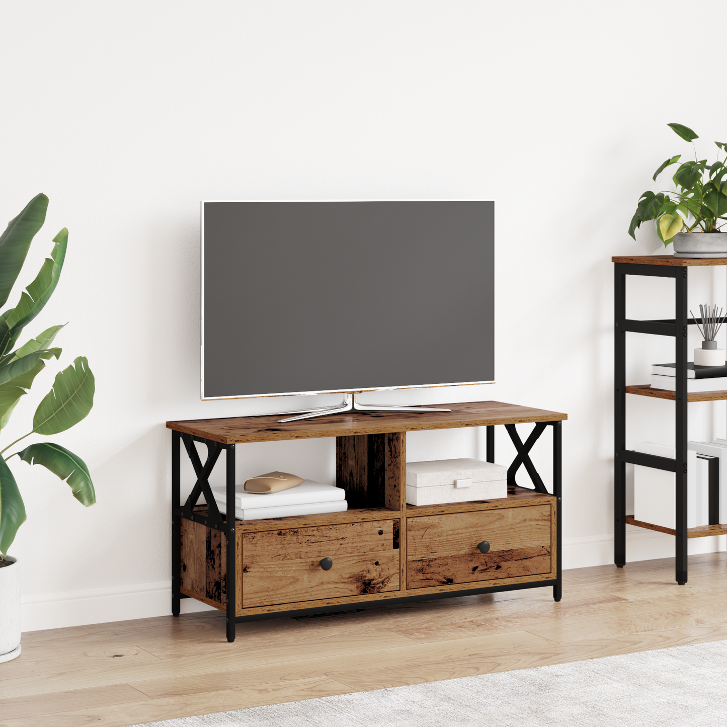 TV Cabinet Old Wood 90 x 33 x 45 cm Engineered Wood and Steel