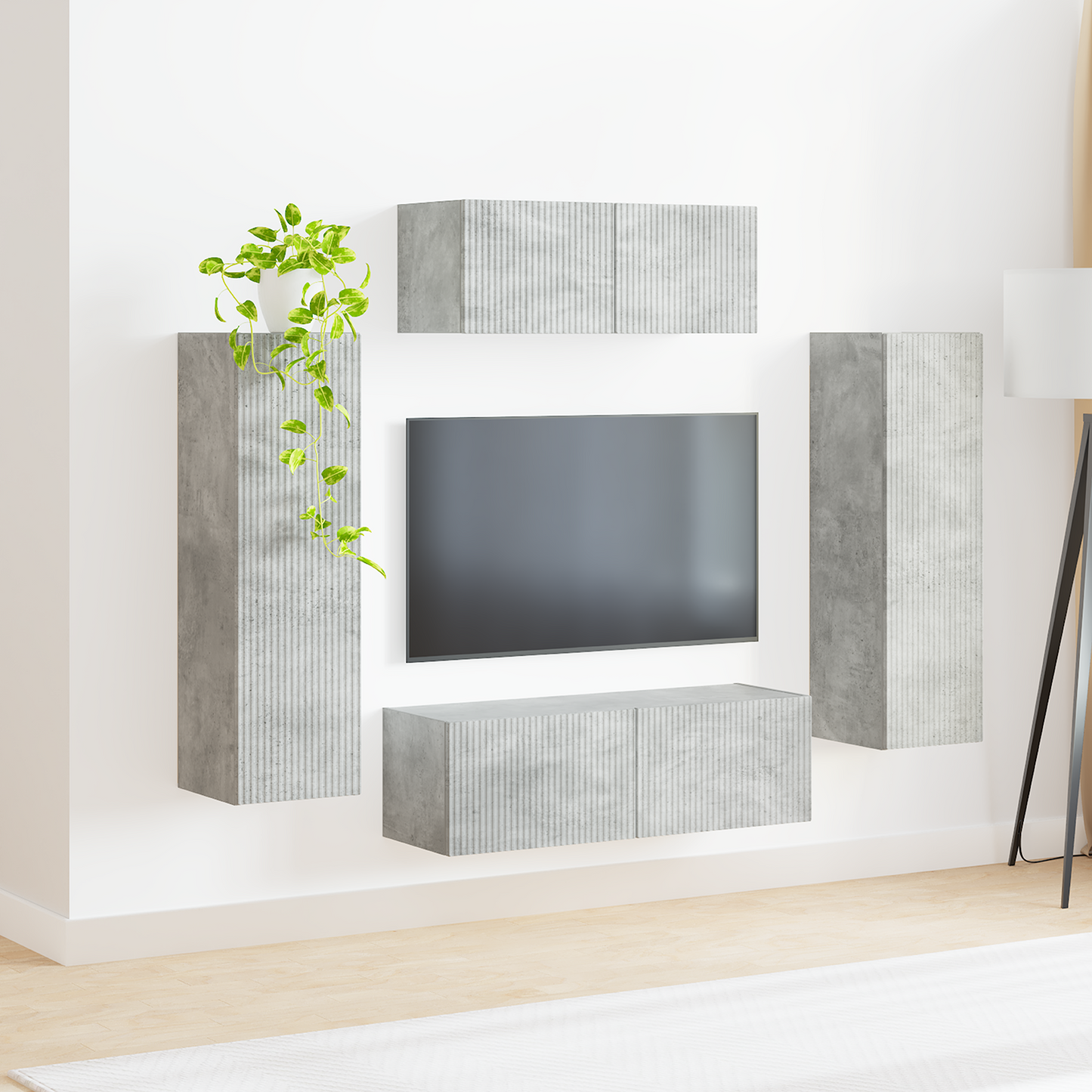 TV Cabinet Set Wall-mounted 3 pcs Concrete Grey Engineered Wood