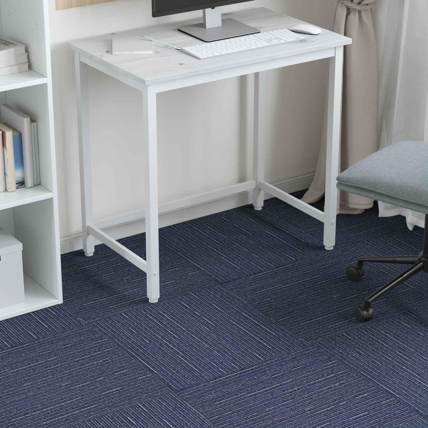Carpet Tile Striped Blue 50 x 50 cm 4 pcs PP and Bitumen