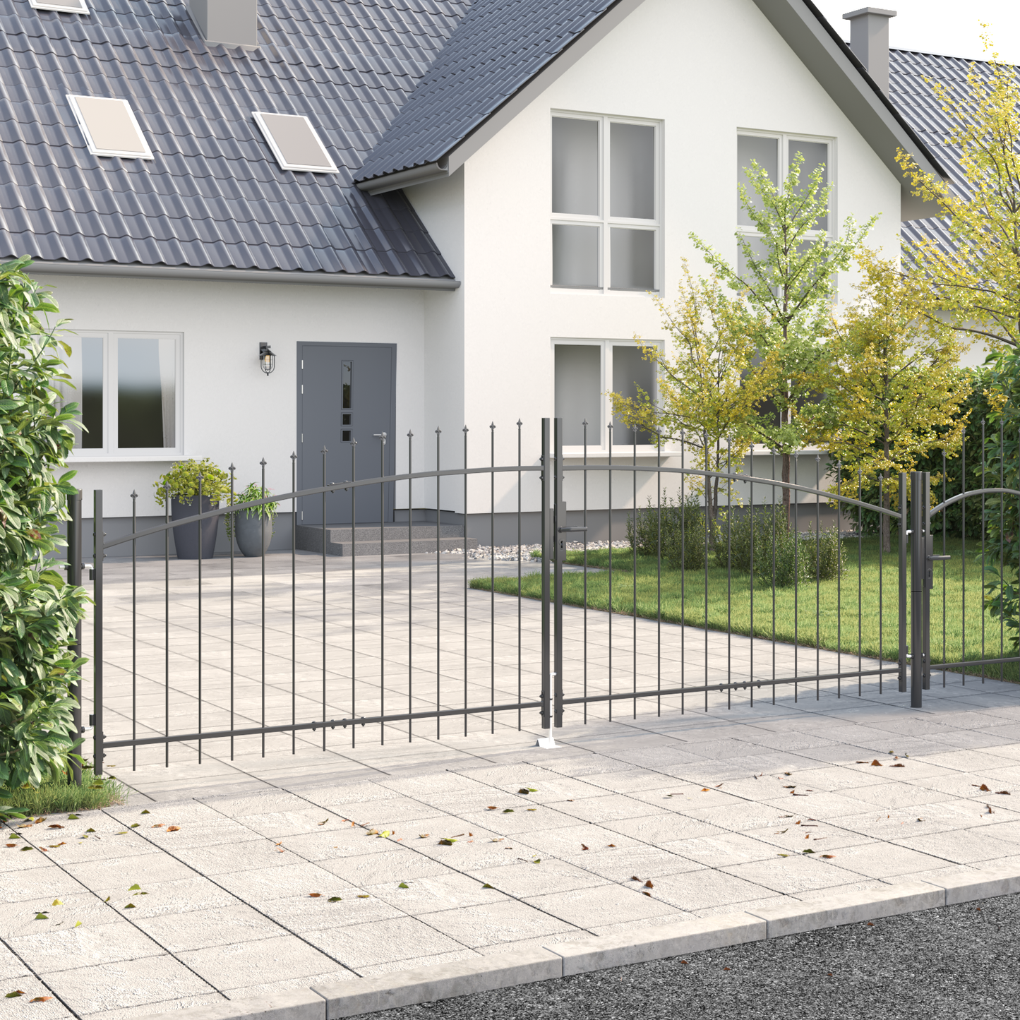 Double Gate with Lock Woerden Grey 400 x 199.5 cm Steel
