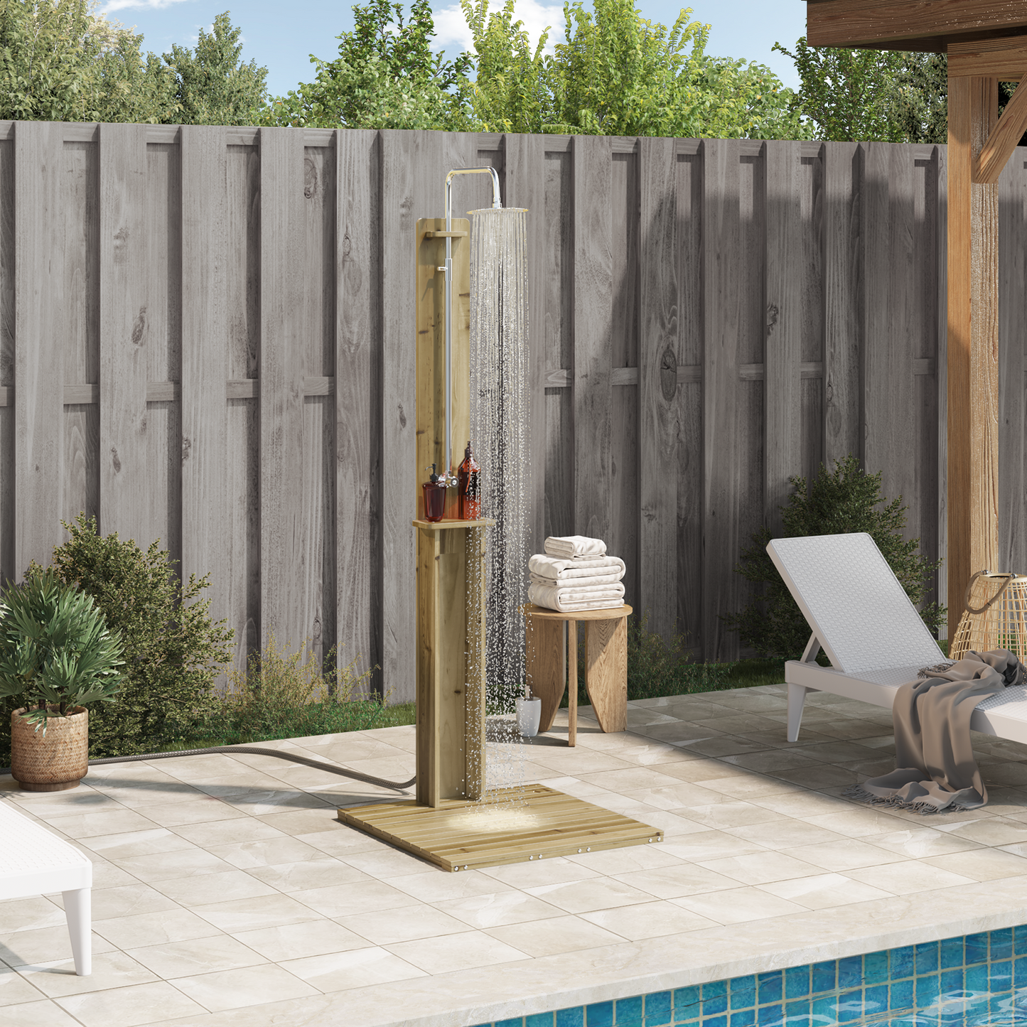 Outdoor Shower 206 cm Impregnated Pine Wood and Stainless Steel