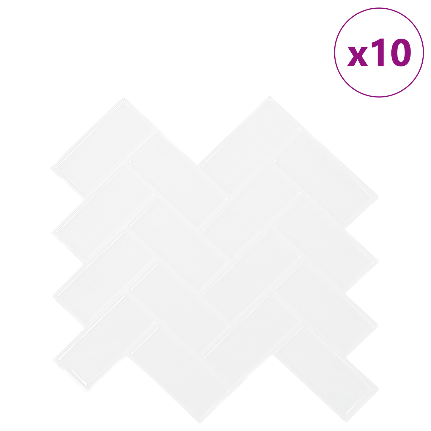 Herringbone Tile 10 pcs White 30 x 30 cm Polyurethane and PET