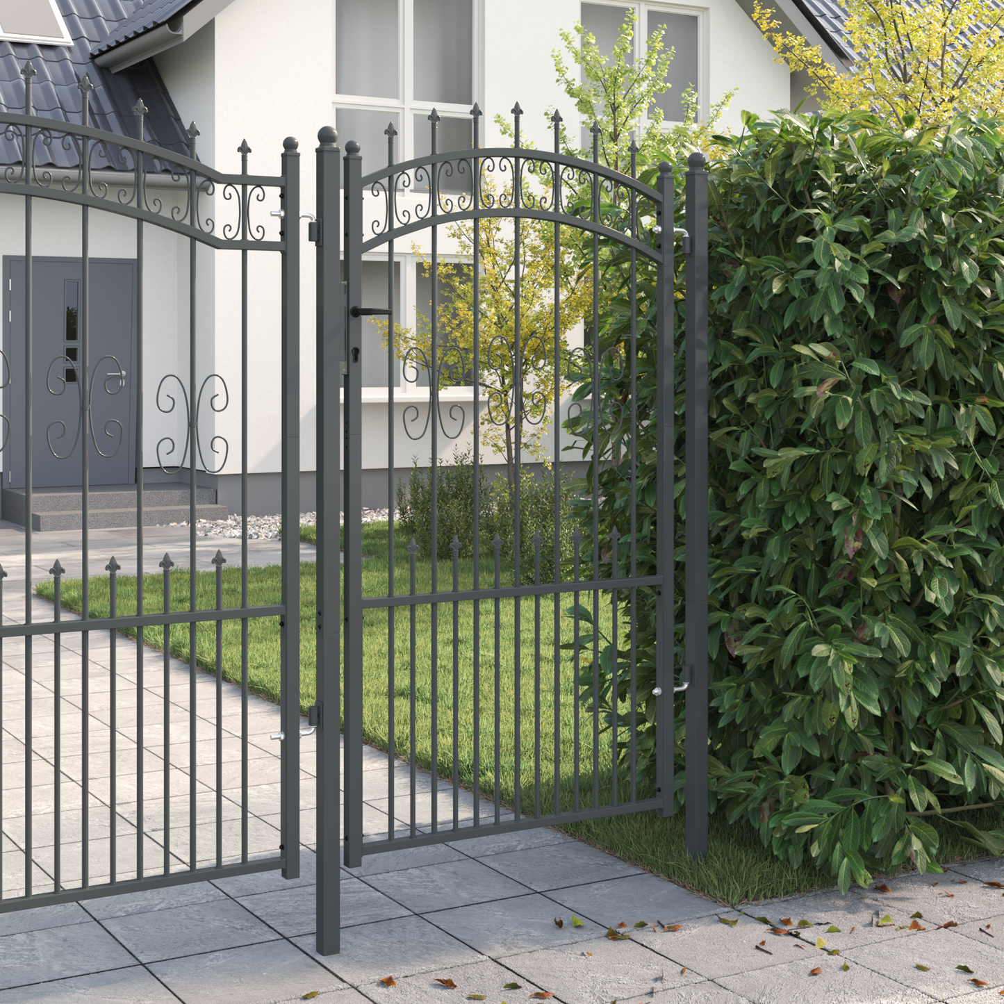 Fence Gate with Spear Top KAMPEN 103 x 175 cm Steel Grey