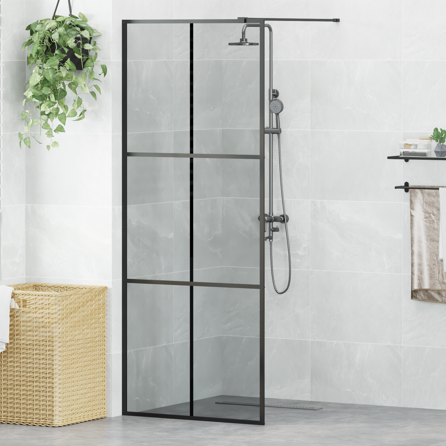 Walk-in Shower Wall Black 80 x 195 cm Tempered Glass