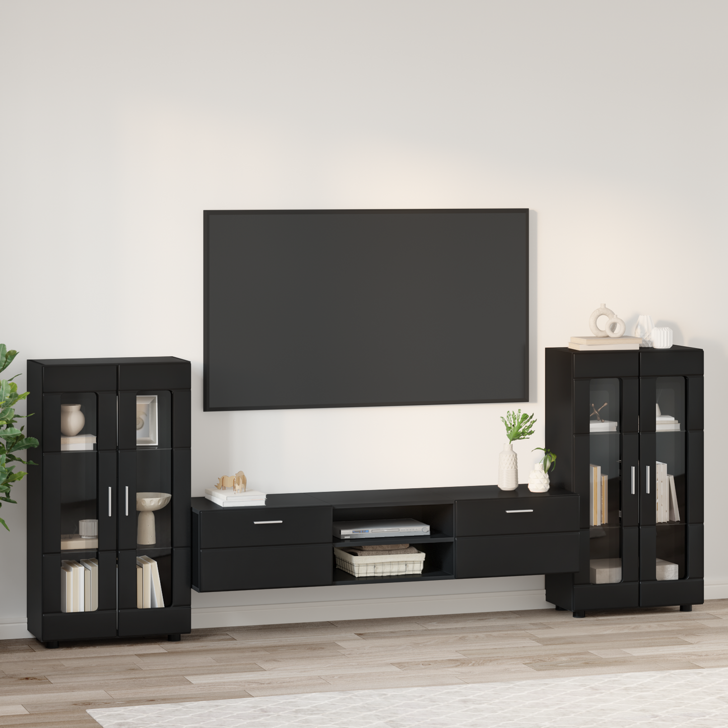 TV Cabinet Set with Drawer FLORIN 3 pcs Black Engineered Wood