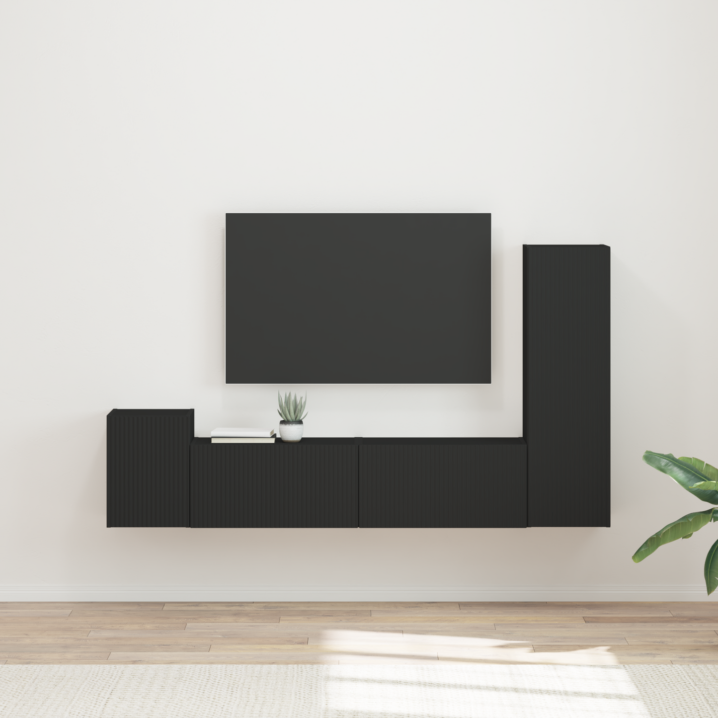 TV Cabinet Set 4 pcs Black Engineered Wood