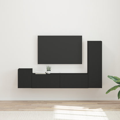 TV Cabinet Set 4 pcs Black Engineered Wood