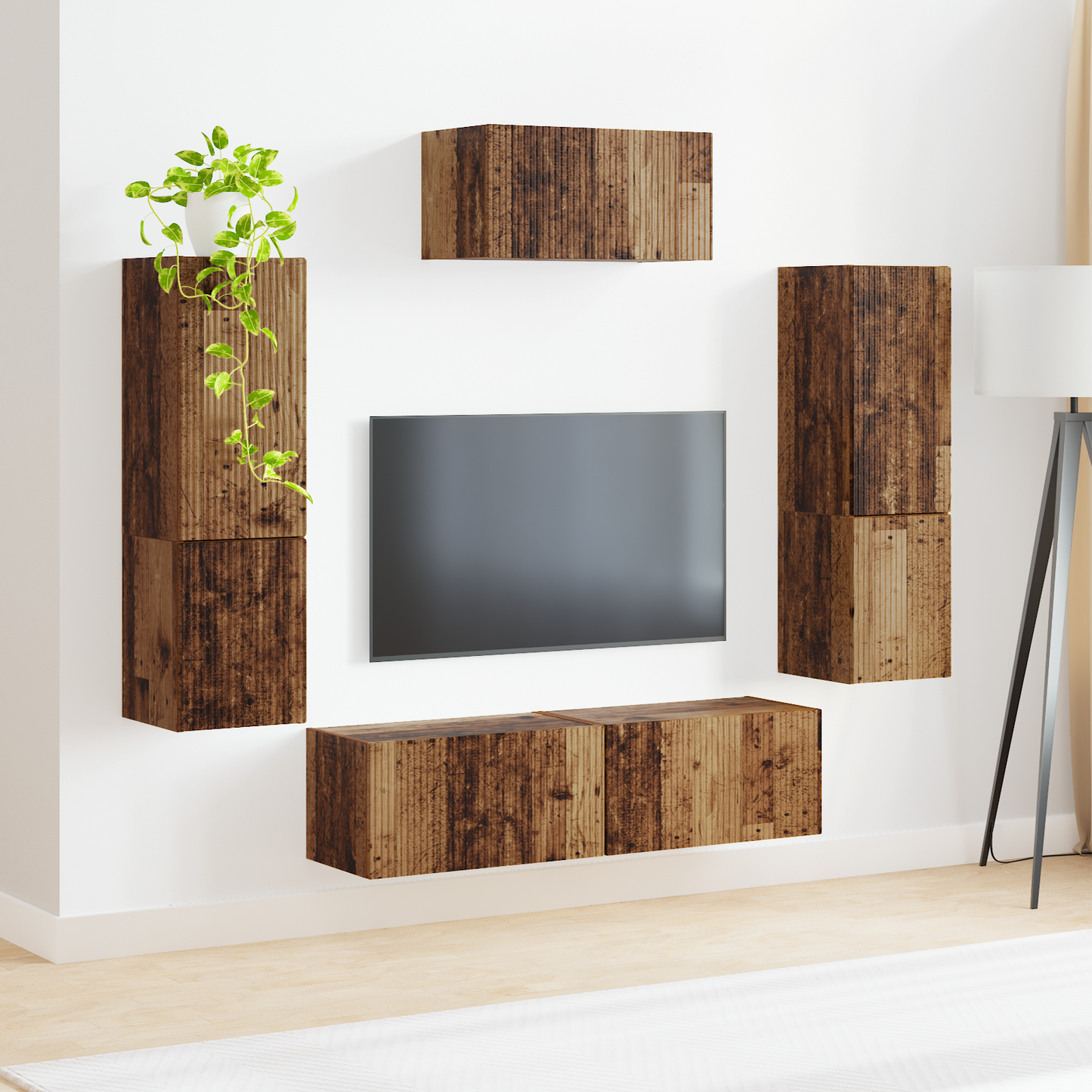 TV Cabinet Set Wall-mounted 4 pcs Old Wood Engineered Wood