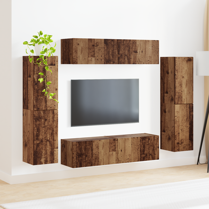 TV Cabinet Set 8 pcs Old Wood Engineered Wood