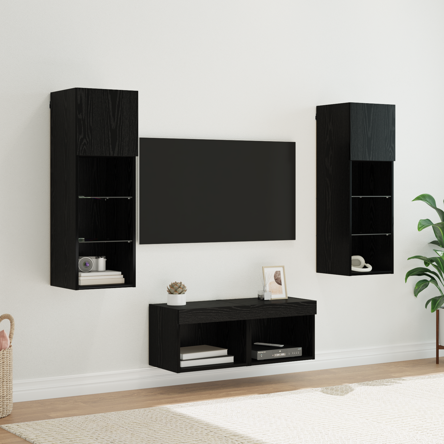 TV Wall Cabinets Wall-mounted 4 pcs Black Oak Engineered Wood