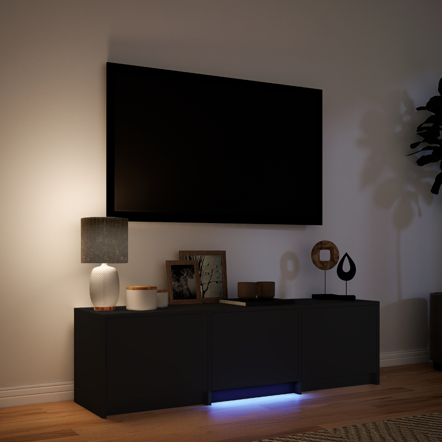 TV Cabinet with LED Black 140 x 34 x 40 cm Engineered Wood