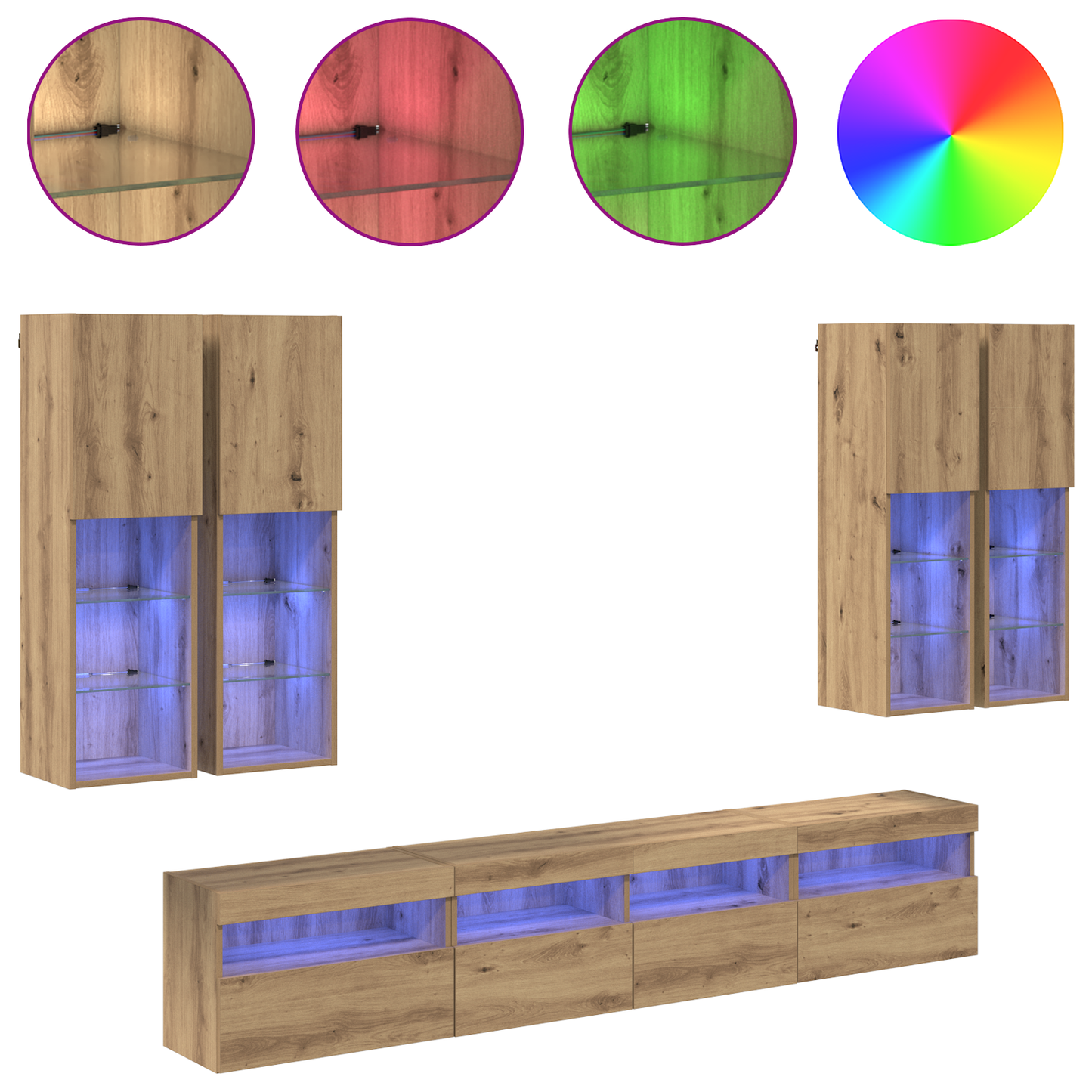 TV Wall Cabinet Set with LED Lights with LED 7 pcs Artisan oak