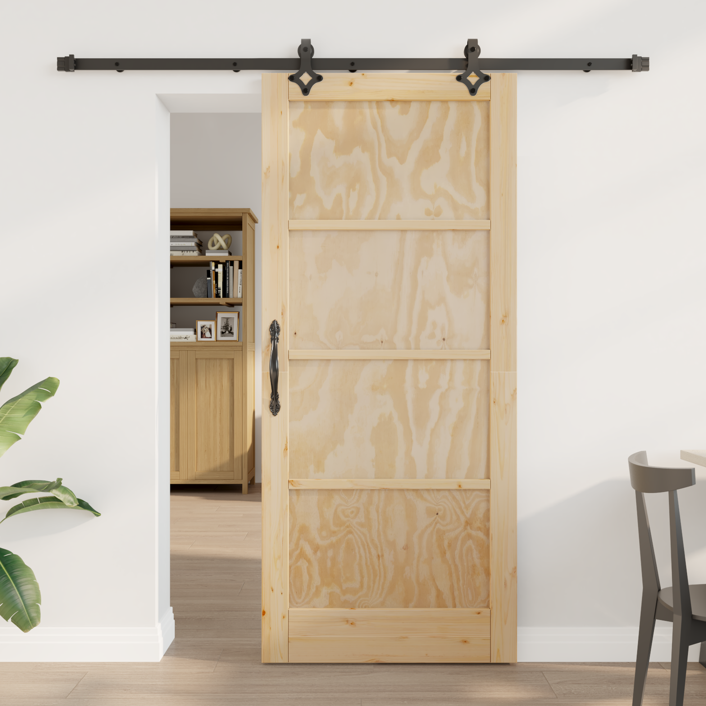 Sliding Door Natural and Black 86 x 198.5 cm Solid Pine Wood