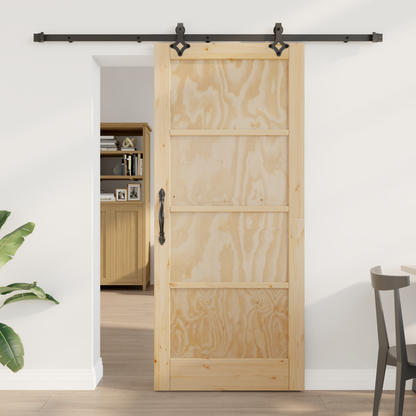Sliding Door Natural and Black 86 x 198.5 cm Solid Pine Wood