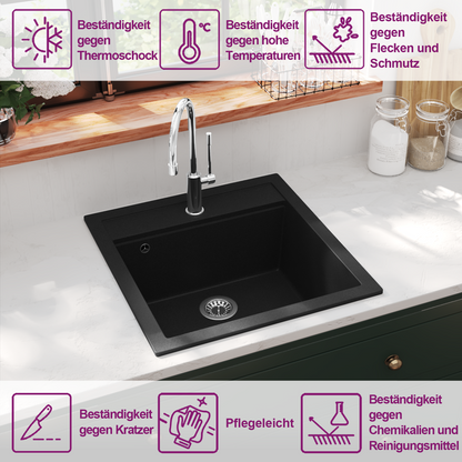 Granite Kitchen Sink Single Basin Black