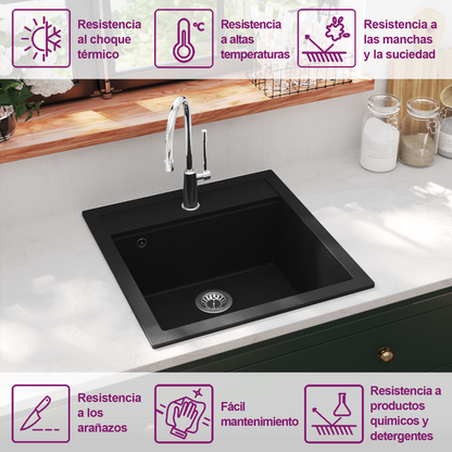 Granite Kitchen Sink Single Basin Black