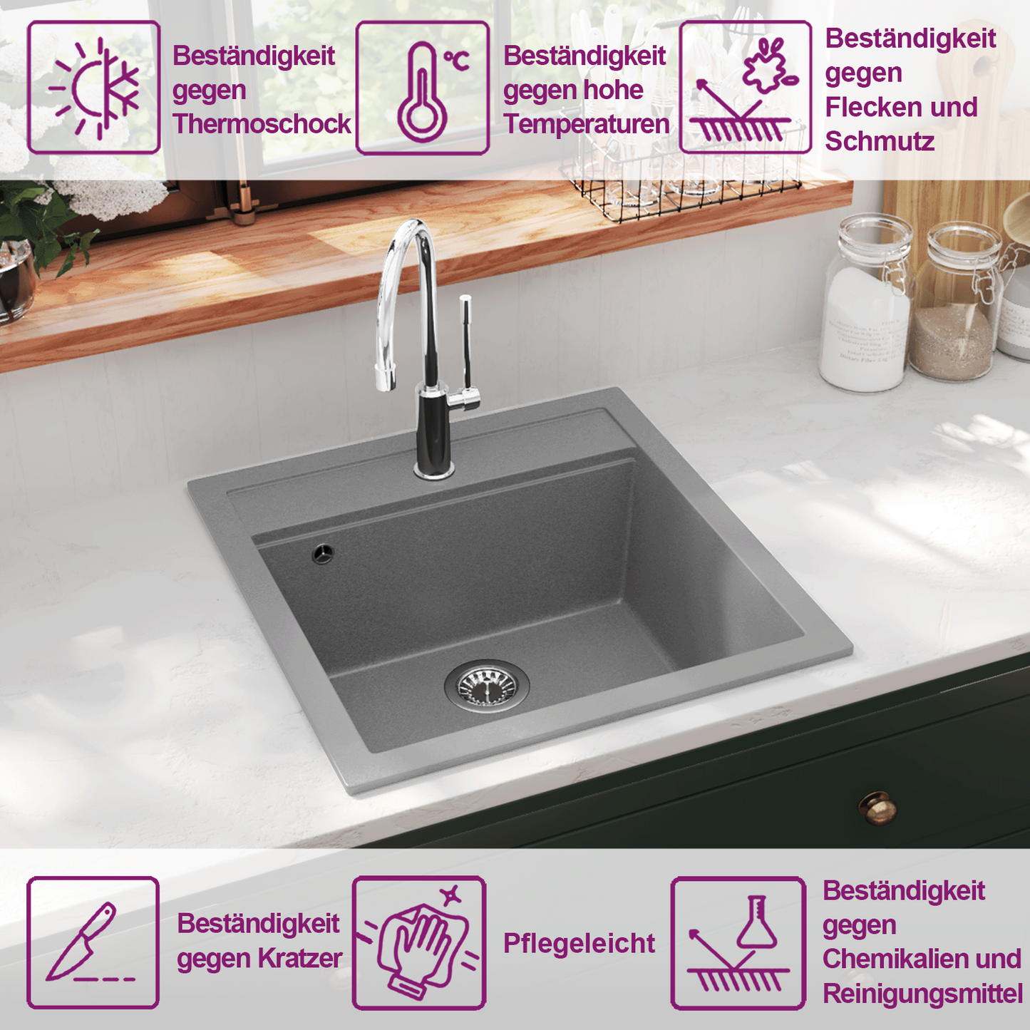 Granite Kitchen Sink Single Basin Grey