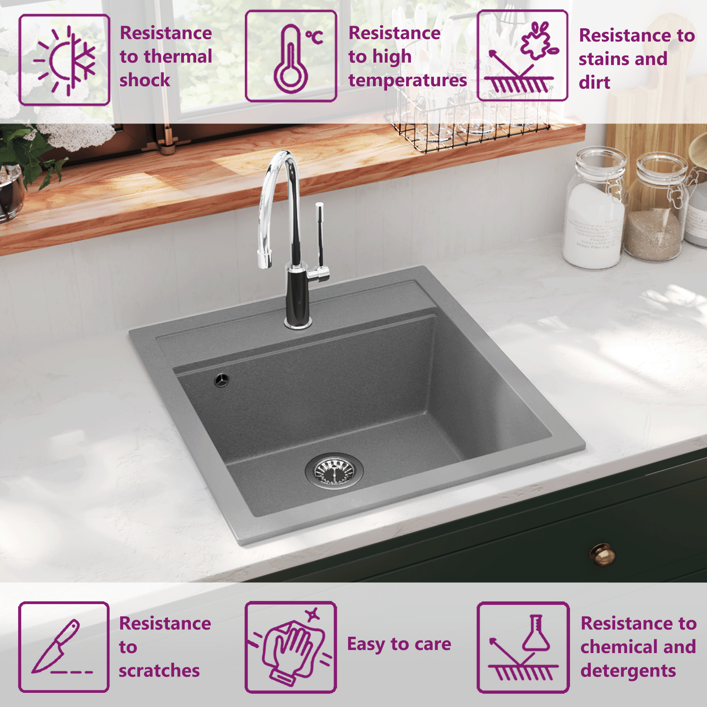 Granite Kitchen Sink Single Basin Grey