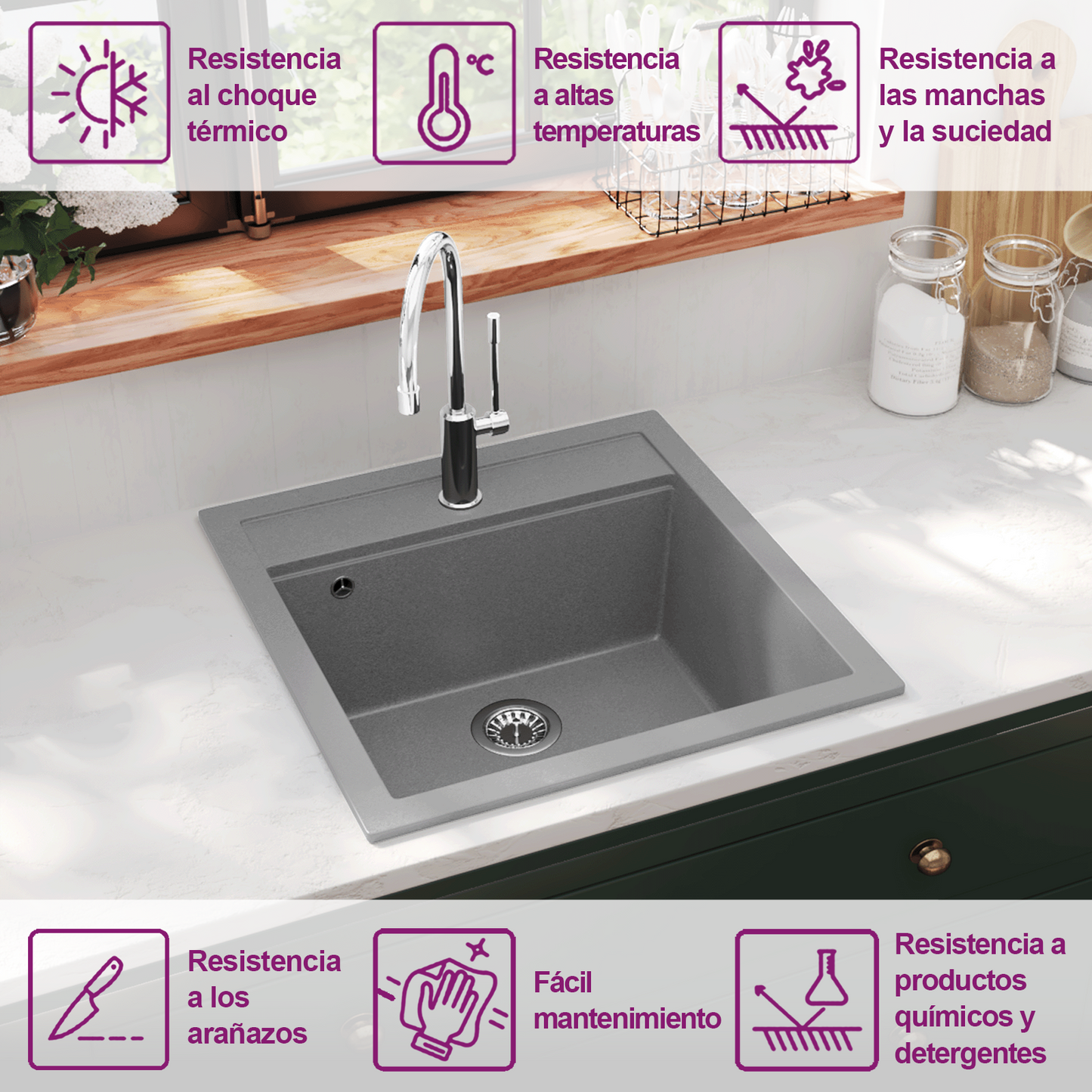 Granite Kitchen Sink Single Basin Grey