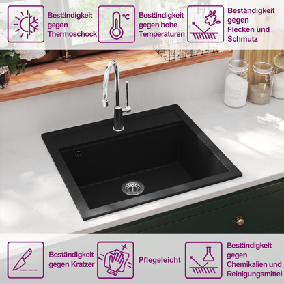 Granite Kitchen Sink Single Basin Black