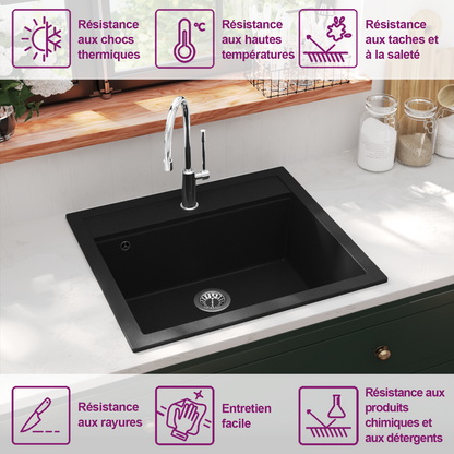 Granite Kitchen Sink Single Basin Black
