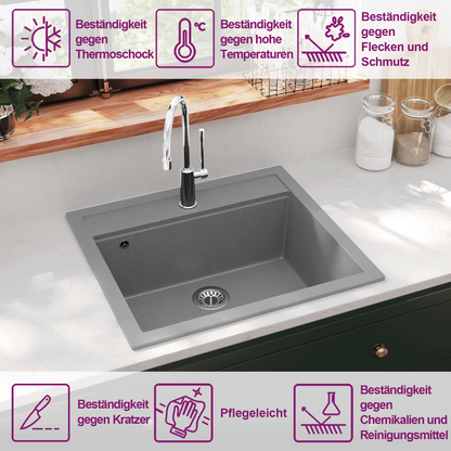 Granite Kitchen Sink Single Basin Grey