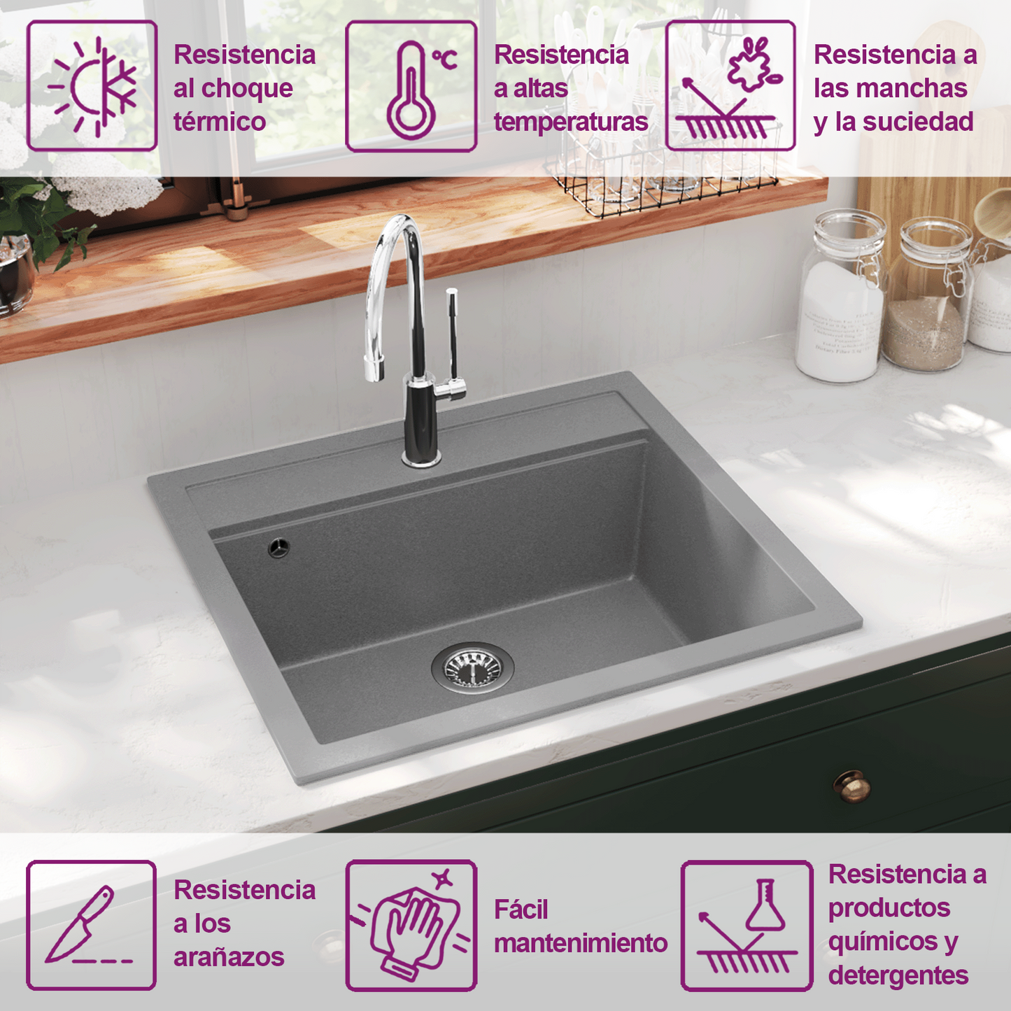Granite Kitchen Sink Single Basin Grey