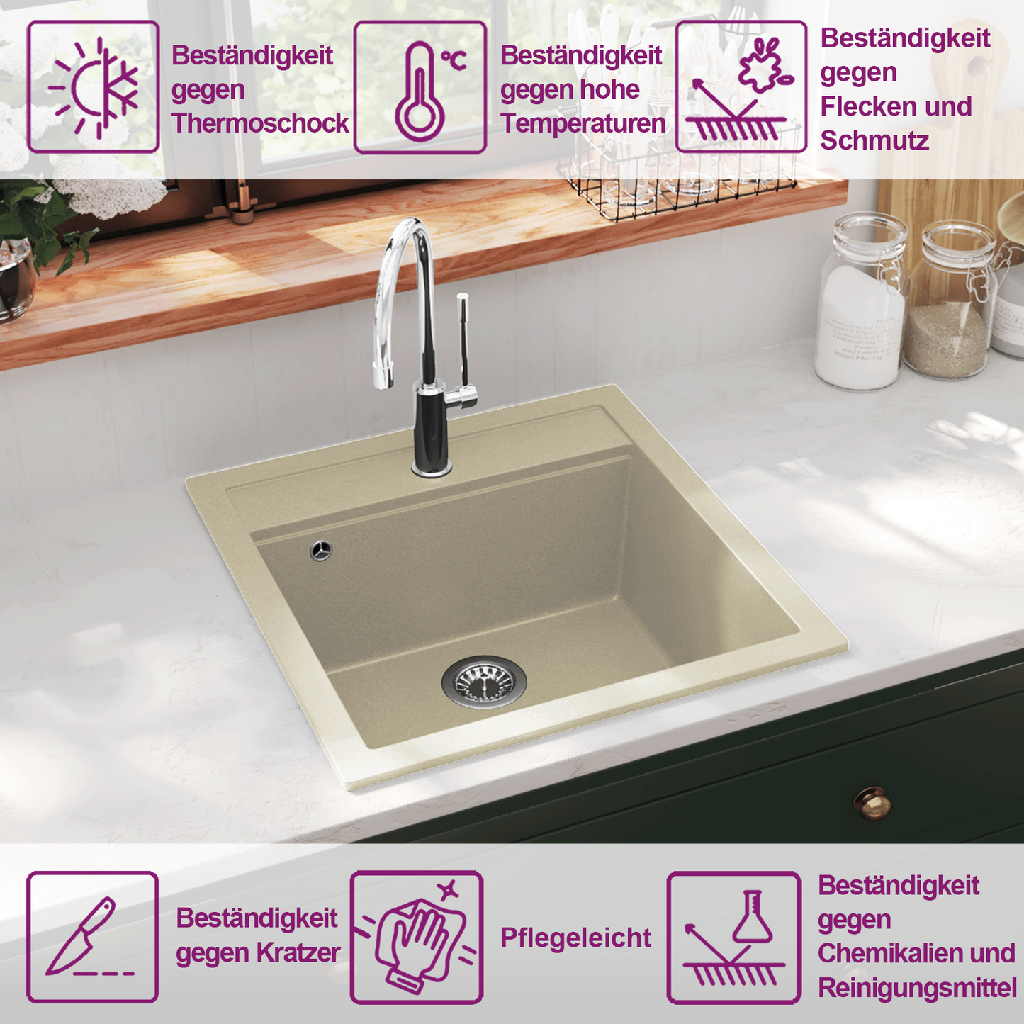 Granite Kitchen Sink Single Basin Beige