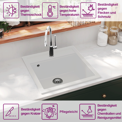 Granite Kitchen Sink Single Basin White
