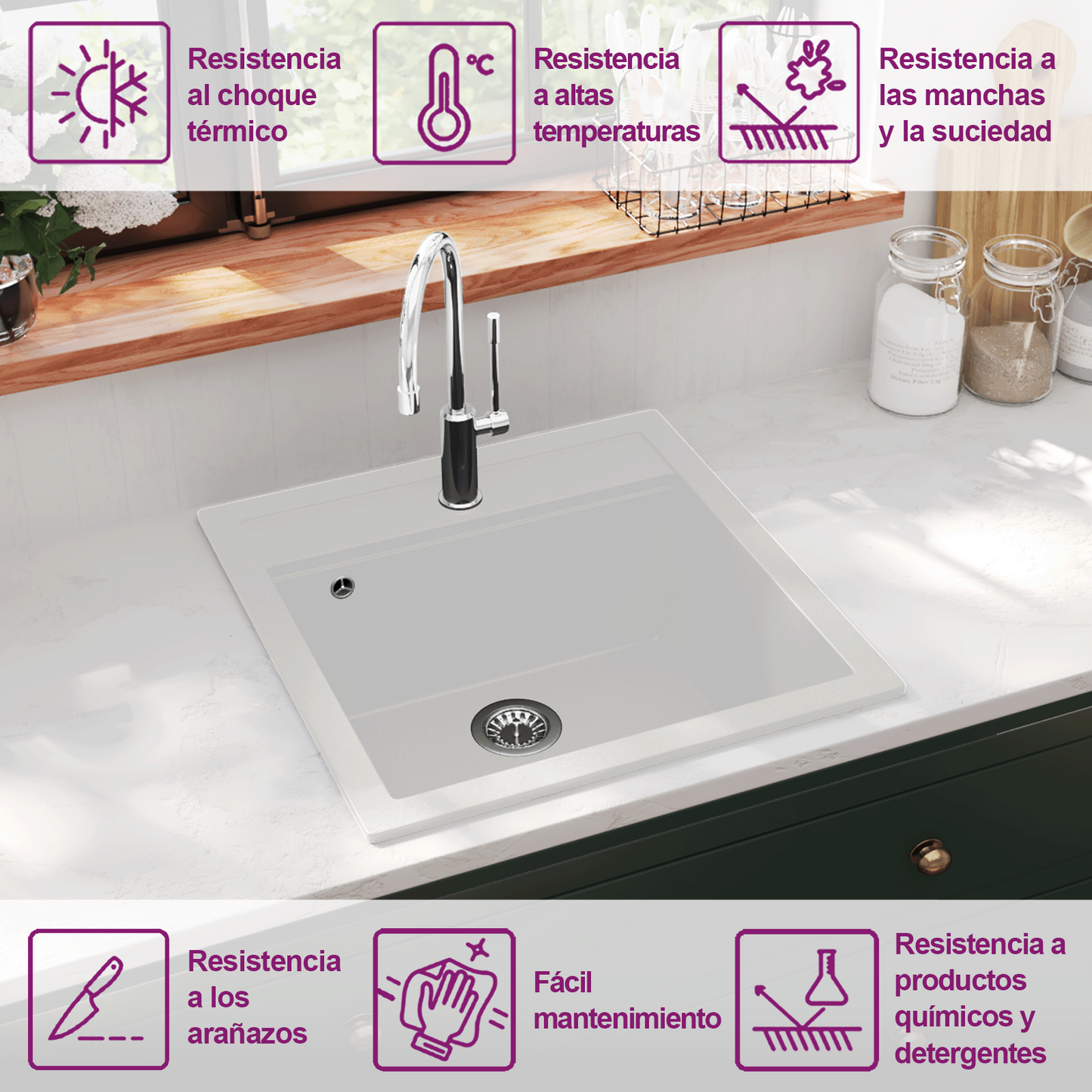 Granite Kitchen Sink Single Basin White