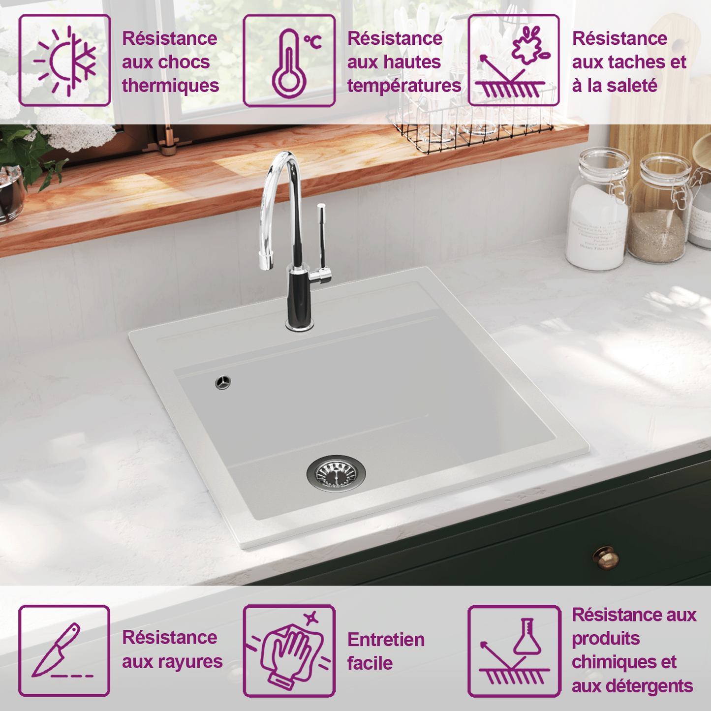 Granite Kitchen Sink Single Basin White