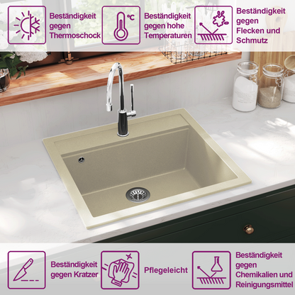 144862 vidaXL Granite Kitchen Sink Single Basin Beige
